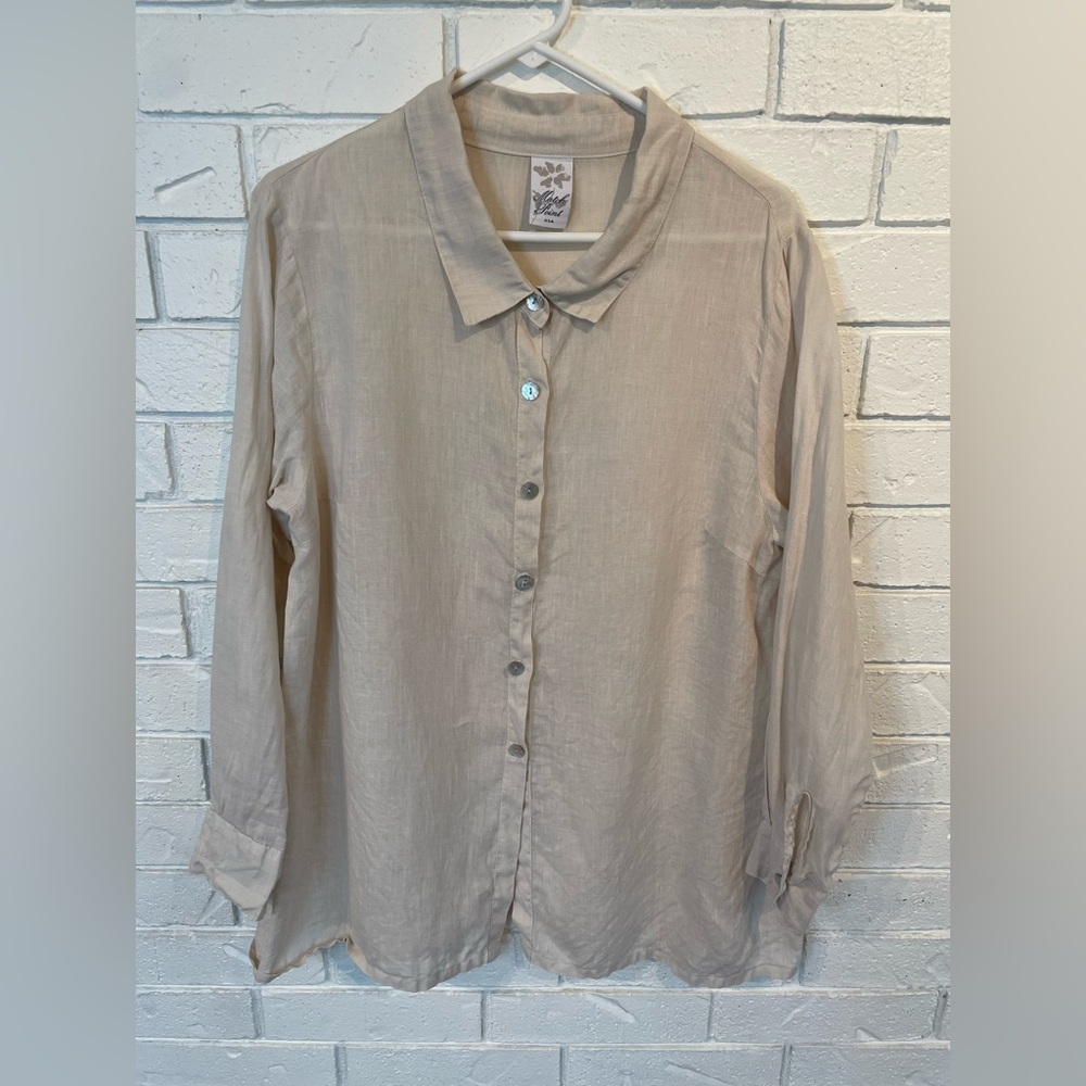 Match Point 100% Linen Buttondown Shirt Tunic M